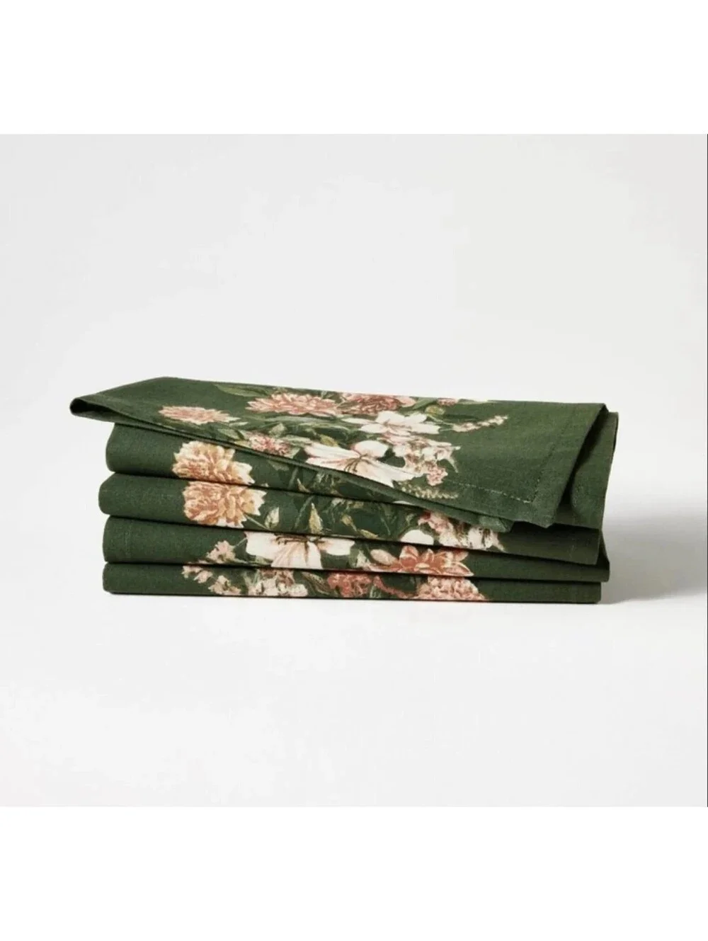 Studio McGee Threshold EUC Set of 8 Green Floral Dinner Napkins 100% Cotton
